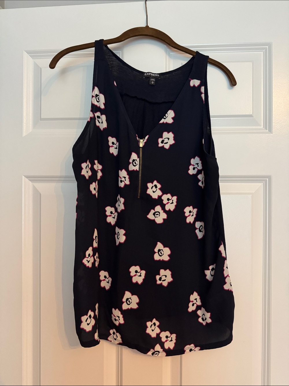 Express Navy Floral Zip-Front Camisole
